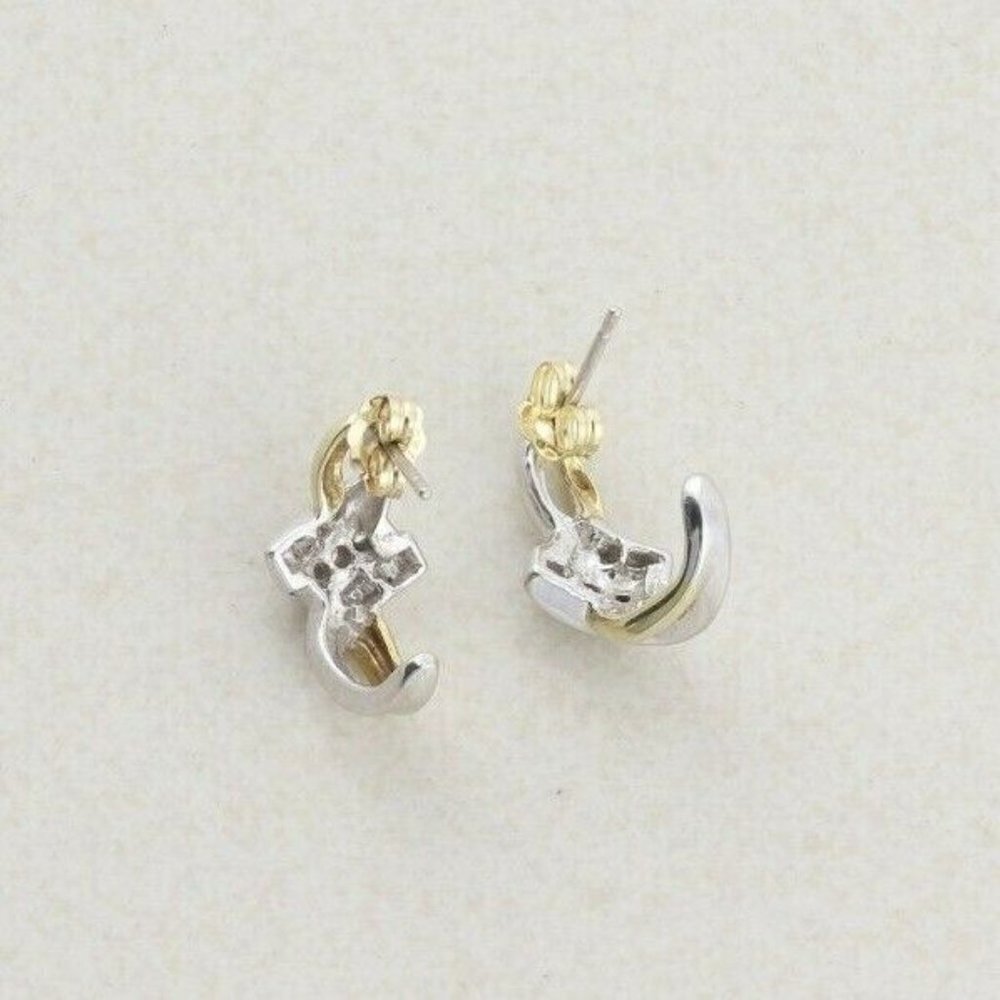 10k Yellow Gold Diamond Earrings J Hoop Earrings .25 tcw hoops - Picture 7 of 8